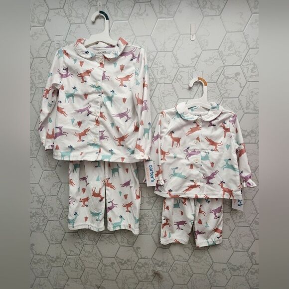 Lot of two Carter's Just One You Toddler Girls' 2 pc Reindeer Pajama Sets - Picture 1 of 6